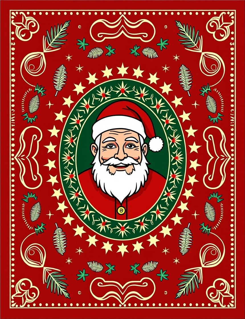 Festive Santa Circle Star Garland Rug