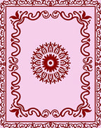 Crimson Mandala Floral Frame Rug
