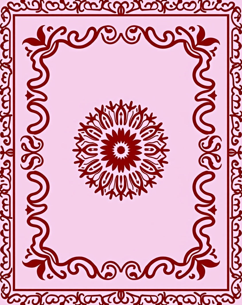 Crimson Mandala Floral Frame Rug