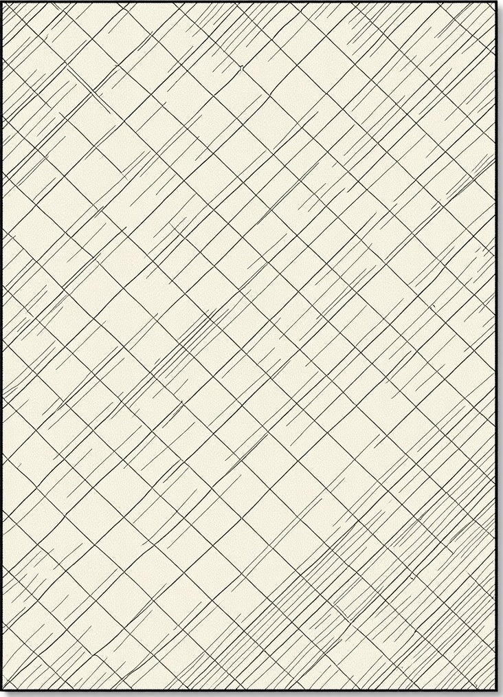 Cream and Black Diagonal Crosshatch Rug