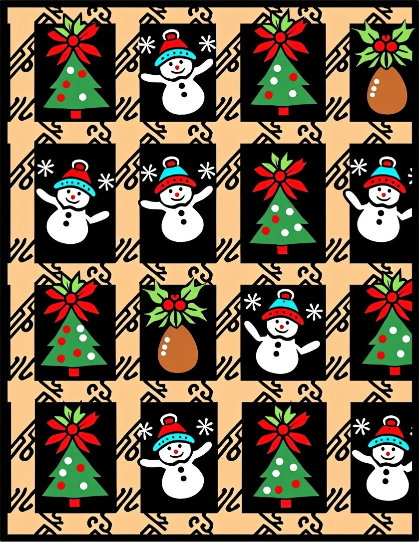 Christmas Snowman Tree Festive Border Rug