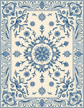 Blue Cream Floral Scroll Medallion Rug