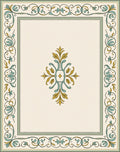 Ornate Cream Teal Golden Scroll Rug