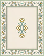 Ornate Cream Teal Golden Scroll Rug