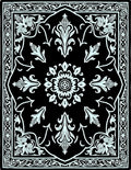 Black White Florals Traditional Medallion Rug