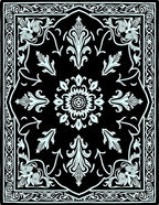 Black White Florals Traditional Medallion Rug
