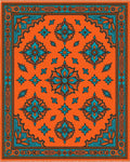 Orange Teal Floral Bloom Medallion Rug