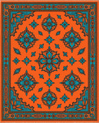 Orange Teal Floral Bloom Medallion Rug