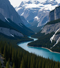 Serene Blue River Winding Mountain Landscape Rug