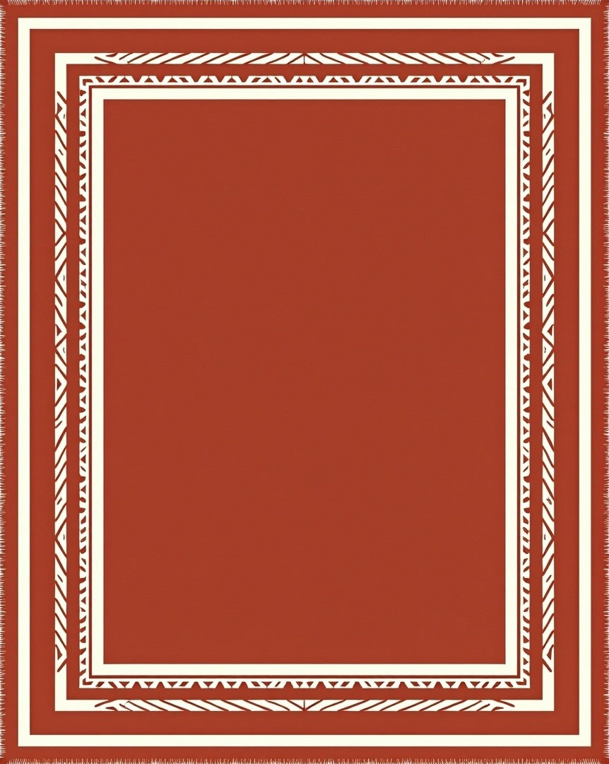 Terracotta White Geometric Border Rug