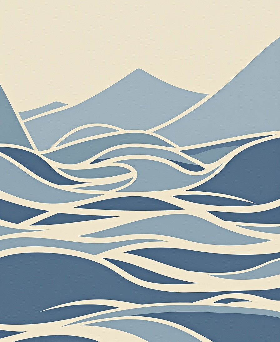 Abstract Blue Wave Layer Rug