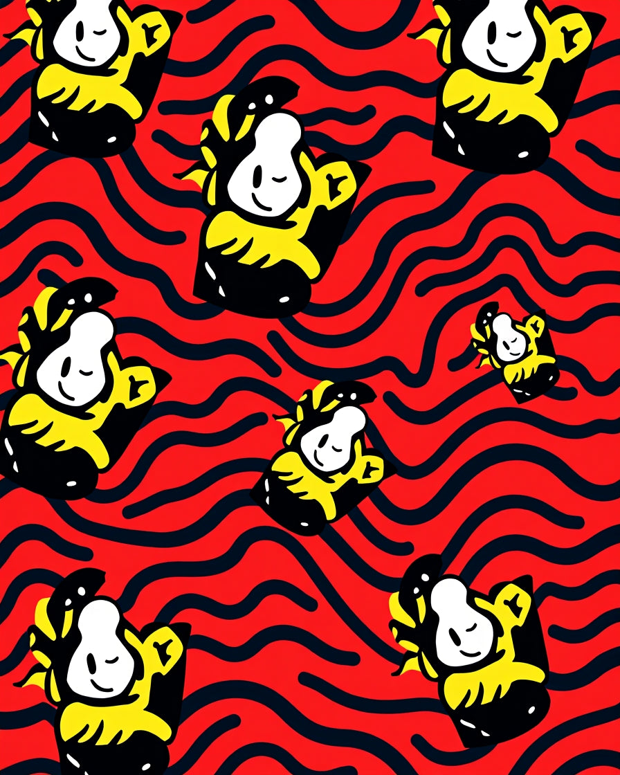Red Yellow Black Wavy Character Rug