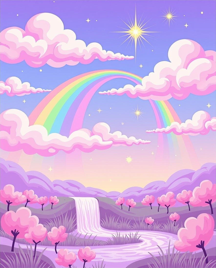 Pastel Dreamscape Rainbow Waterfall Clouds Rug