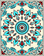 Bright Turquoise Red Floral Medallion Rug