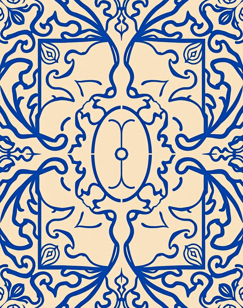 Royal Blue Ornamental Oval Border Rug