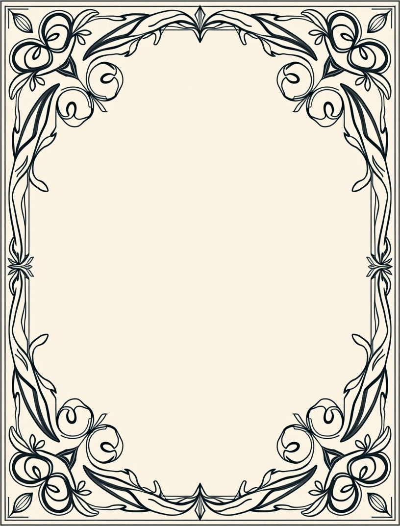 Art Nouveau Black Floral Scroll Border Rug