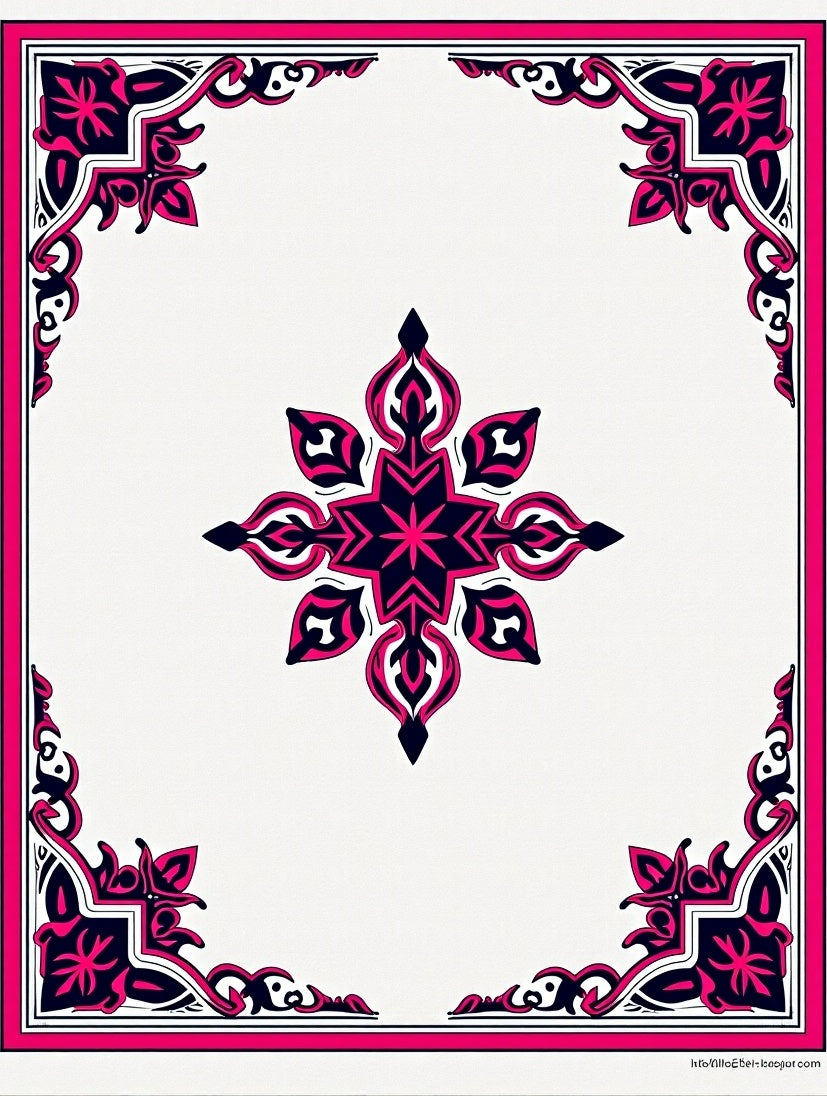 Vibrant Pink and Navy Floral Medallion Rug