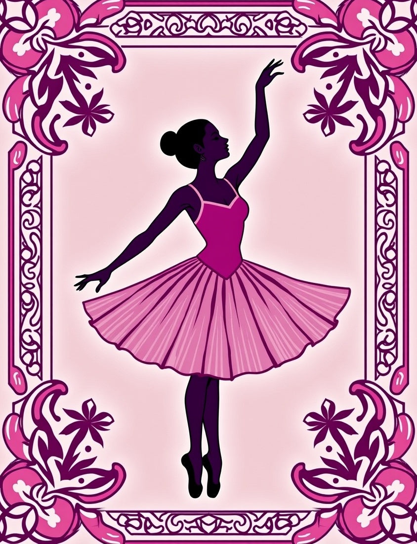 Ballet Dancer Pink Floral Frame Rug