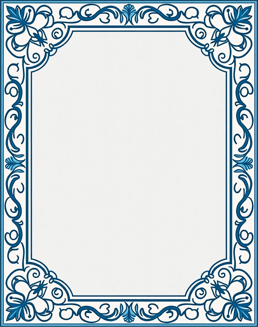 Classic Blue Floral Scroll Border Rug