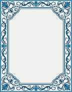 Classic Blue Floral Scroll Border Rug