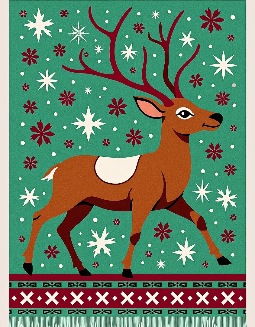 Christmas Reindeer Snowflakes Festive Border Rug