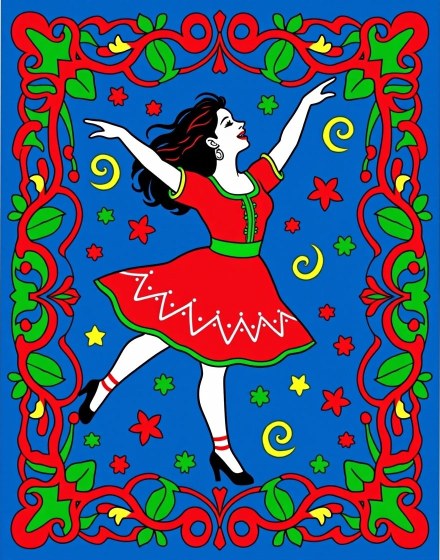 Vibrant Dancer Red Green Border Rug