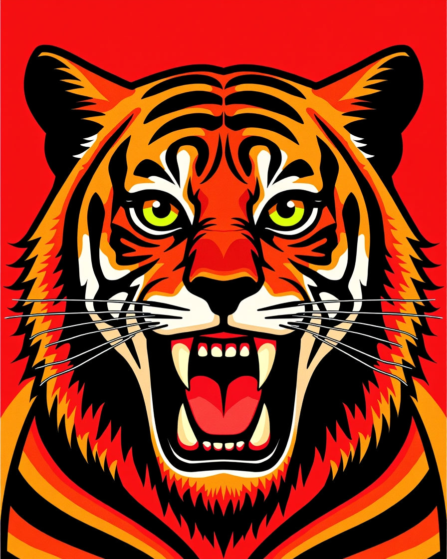 Bold Tiger Face Roaring Red Orange Rug
