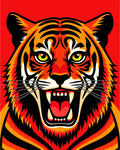 Bold Tiger Face Roaring Red Orange Rug