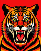 Bold Tiger Face Roaring Red Orange Rug