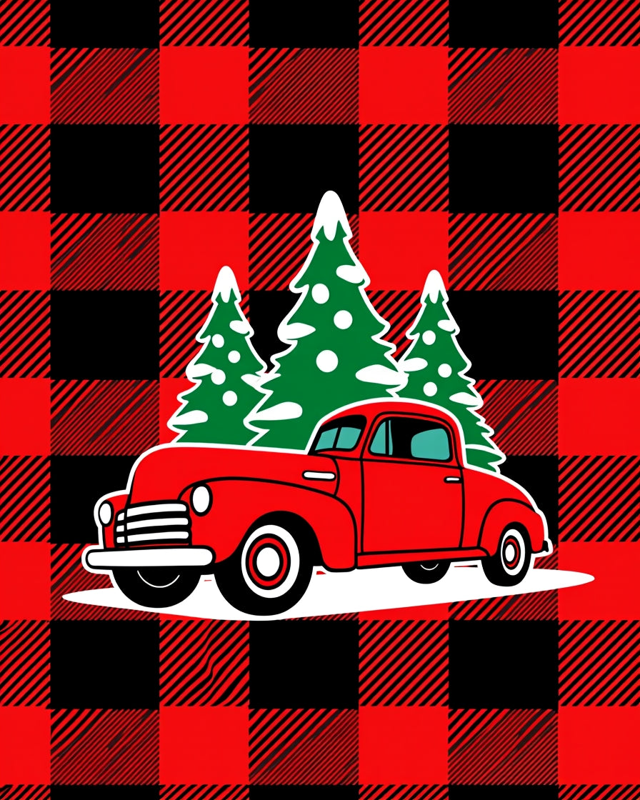 Red Buffalo Check Christmas Truck Rug