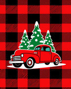 Red Buffalo Check Christmas Truck Rug