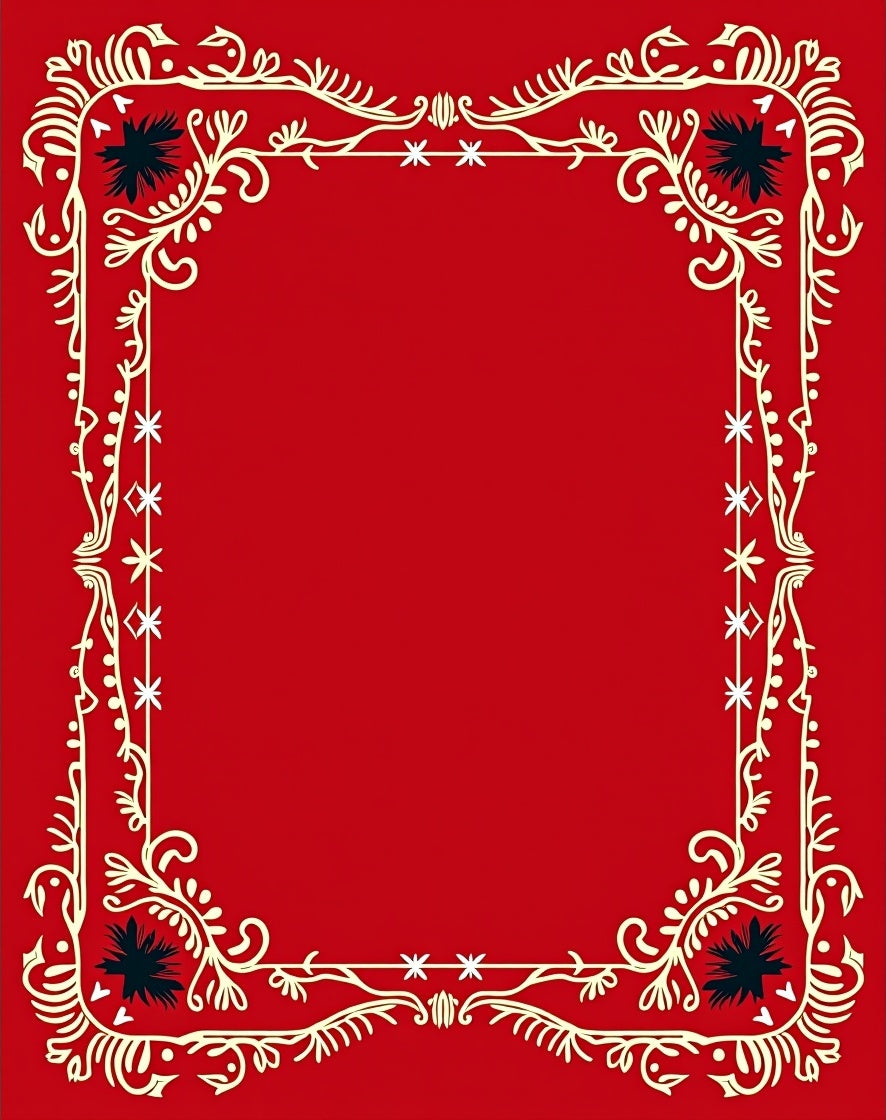 Crimson Floral Wreath Border Rug