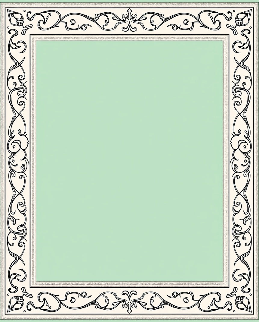 Cream Black Scrollwork Border Mint Rug