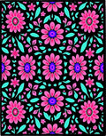 Vibrant Pink Floral Black Ground Rug