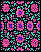 Vibrant Pink Floral Black Ground Rug