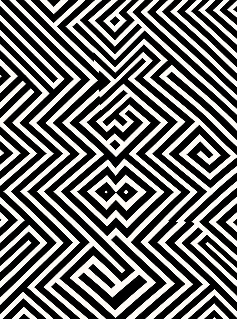 Monochrome Geometric Maze Optical Illusion Rug