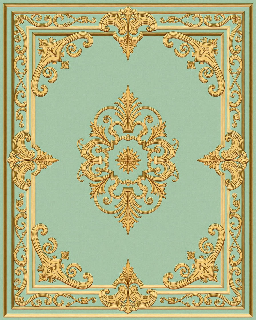 Golden Floral Scroll Panel Medallion Rug