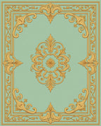 Golden Floral Scroll Panel Medallion Rug