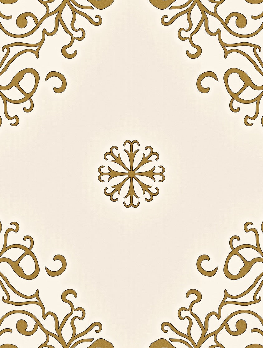 Ornate Golden Flourish Corner Medallion Rug