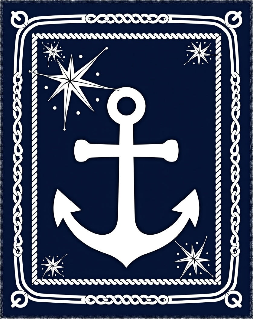 Navy White Nautical Anchor Starburst Rug