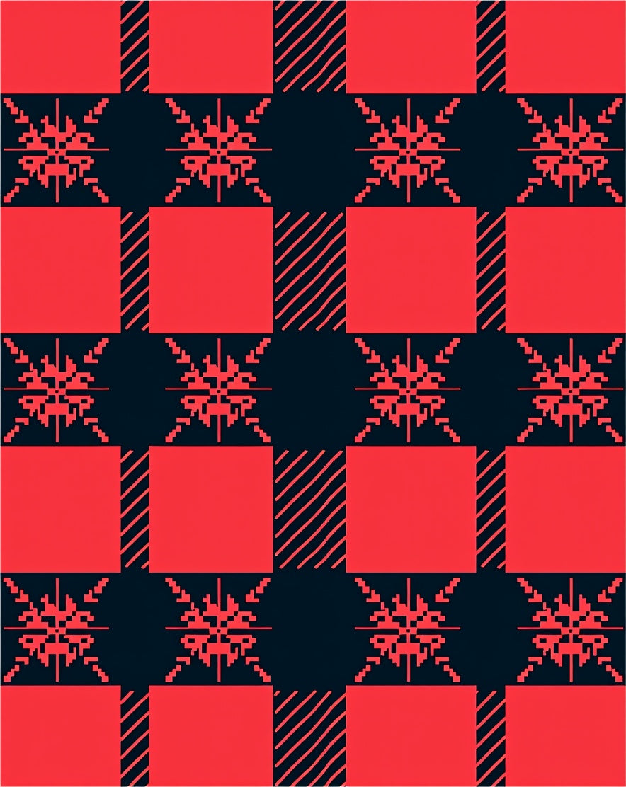 Red Black Snowflake Checkered Rug