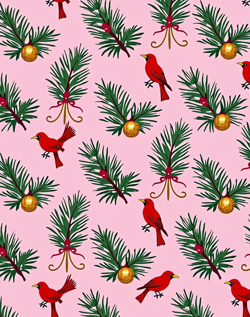 Pink Red Cardinal Evergreen Holiday Rug