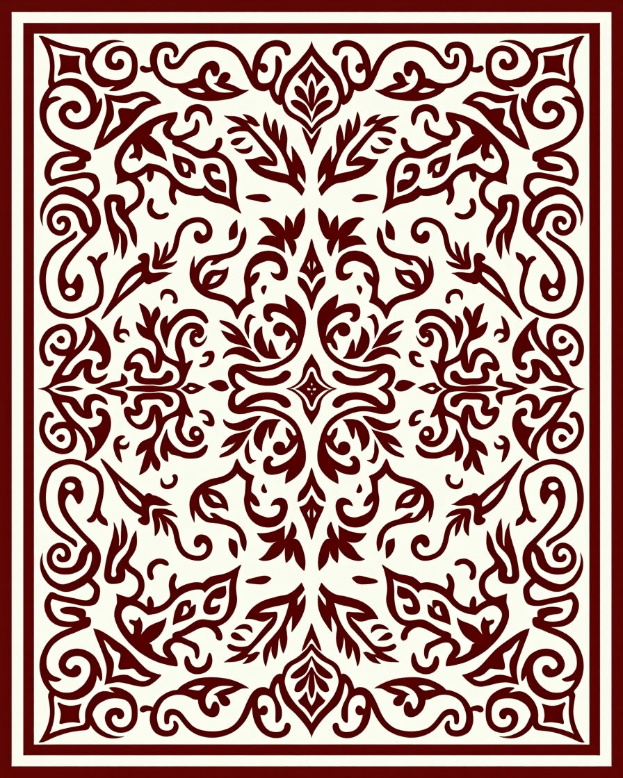 Crimson Ivory Arabesque Scrollwork Rug