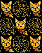 Whimsical Yellow Cat Brain Pattern Rug