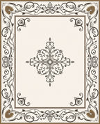 Elegant Brown Golden Floral Scroll Rug