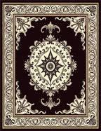 Ornate Ivory Dark Brown Medallion Border Rug