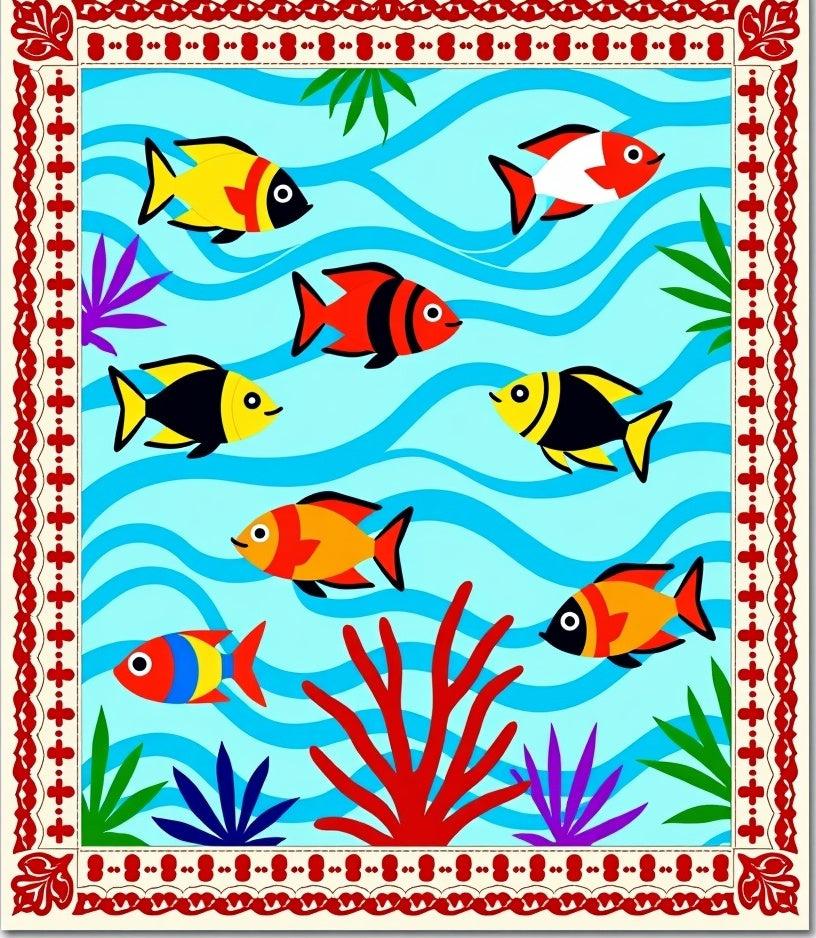 Aquatic World Colorful Fish Border Rug
