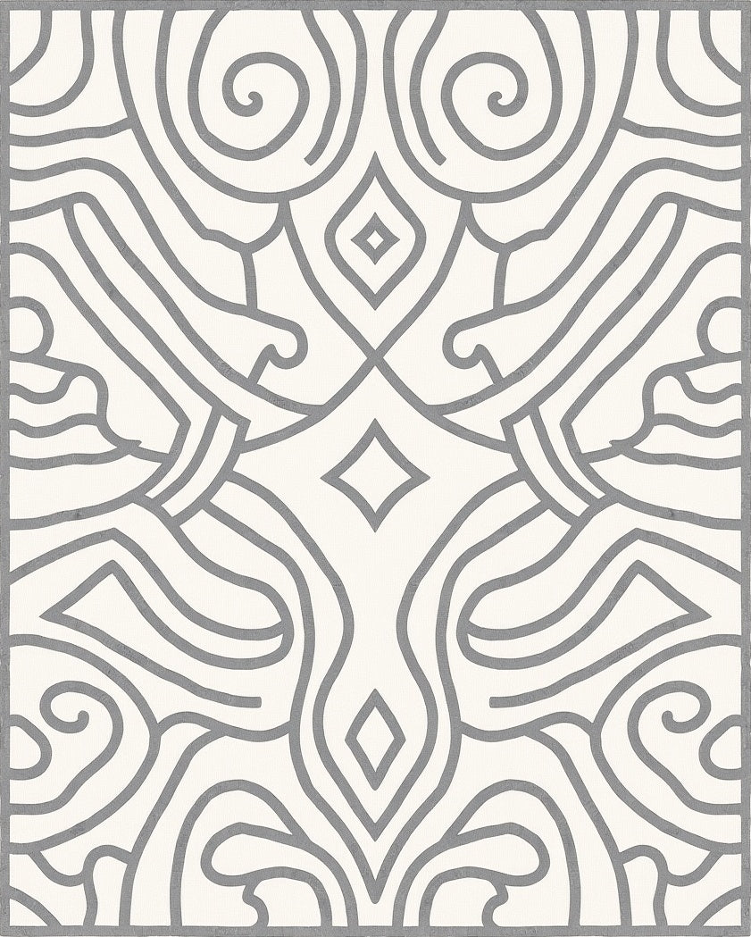Cream Gray Abstract Swirl Medallion Rug