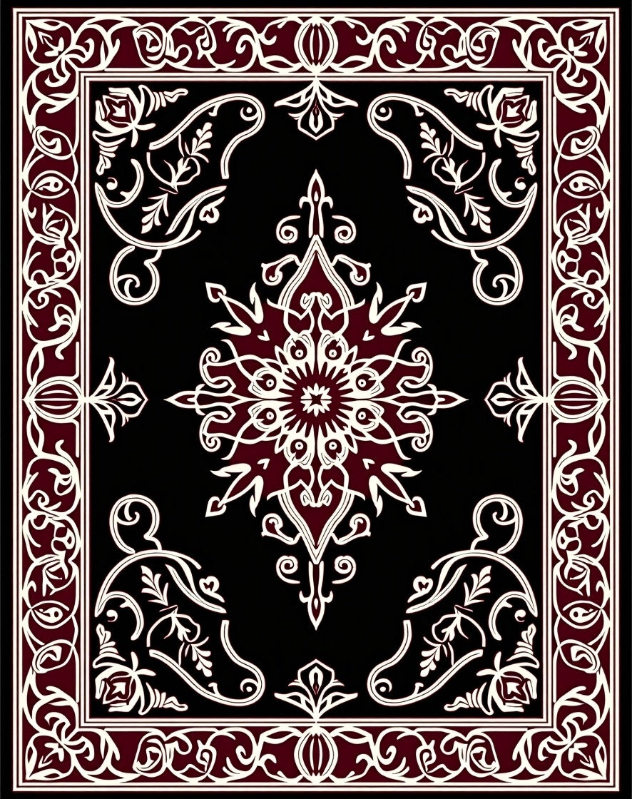 Crimson Ivory Ornate Medallion Border Rug