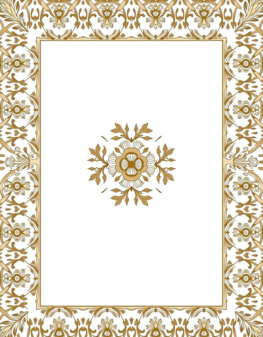 Golden Floral Damask Centerpiece Border Rug